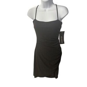 GLARE Black Glitter Bodycon Dress Criss Cross Back Party Cocktail Sample Small